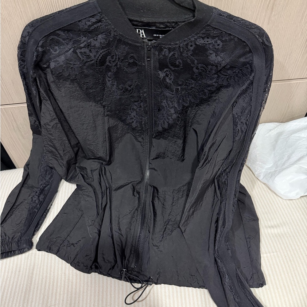 Zara Black Lace Bomber Jacket